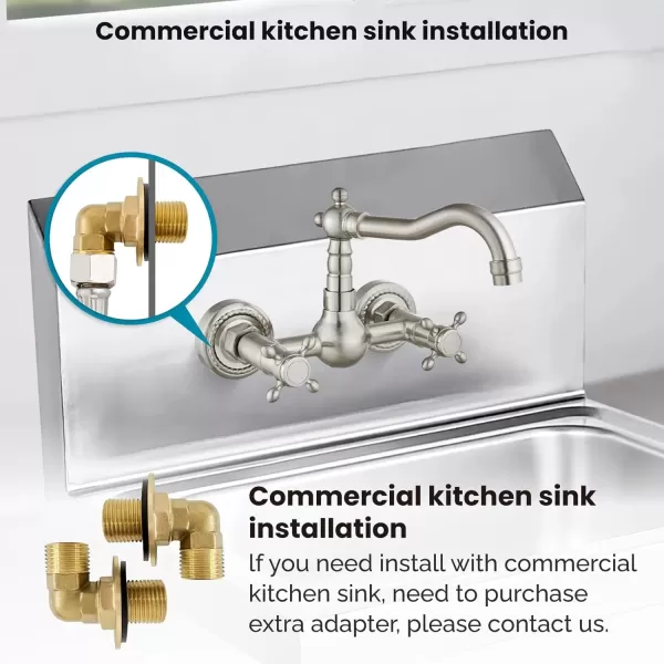 imagegotonovo Wall Mount 6 Inch Center Kitchen ampamp Bathroom Faucet Double Cross Knobs Handle Vintage Mixer Tap 55 Inch Spout Reach Utility Faucet Brushed NickelBrushed Nickel