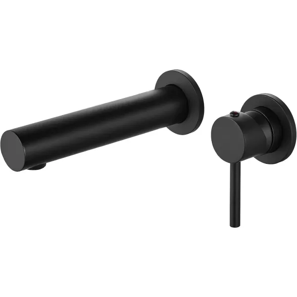 imagegotonovo Wall Mount Basin Faucet Matte Black Single Lever Handle Long Straight Spout Bathroom Sink Faucet with Brass Roughin Valve Bathroom Mixer Tap