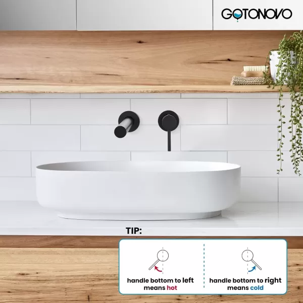 imagegotonovo Wall Mount Basin Faucet Matte Black Single Lever Handle Long Straight Spout Bathroom Sink Faucet with Brass Roughin Valve Bathroom Mixer Tap