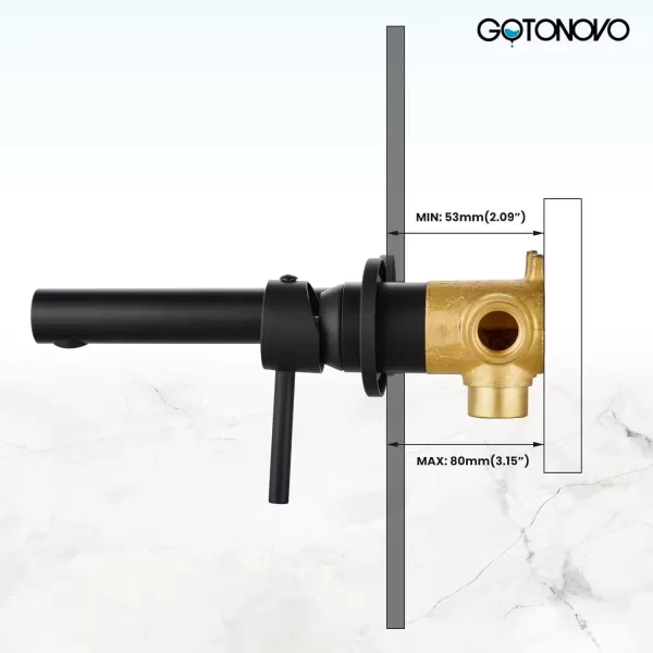 imagegotonovo Wall Mount Basin Faucet Matte Black Single Lever Handle Long Straight Spout Bathroom Sink Faucet with Brass Roughin Valve Bathroom Mixer Tap
