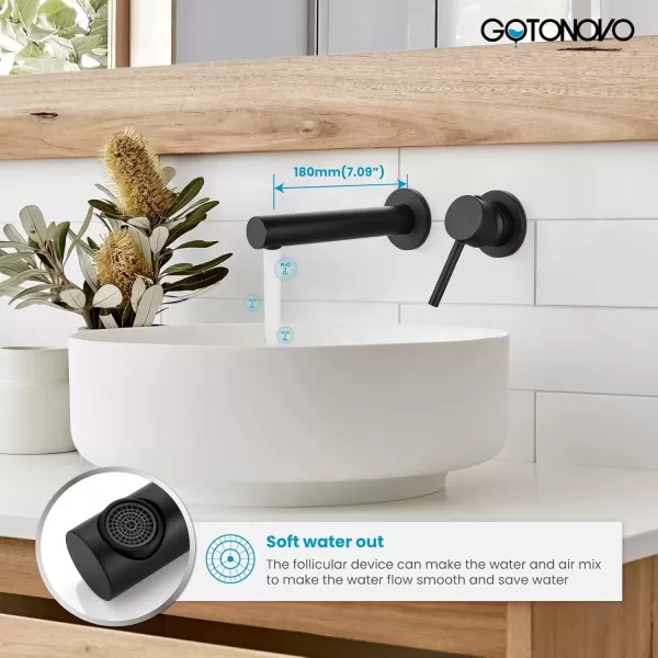 imagegotonovo Wall Mount Basin Faucet Matte Black Single Lever Handle Long Straight Spout Bathroom Sink Faucet with Brass Roughin Valve Bathroom Mixer Tap