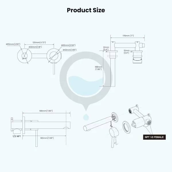 imagegotonovo Wall Mount Basin Faucet Matte Black Single Lever Handle Long Straight Spout Bathroom Sink Faucet with Brass Roughin Valve Bathroom Mixer Tap