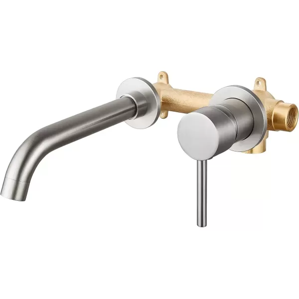imagegotonovo Wall Mount Bathroom FaucetSingle Handle Bathroom Sink Faucet Wall Mounted Brass Roughin Valve Included Curved Spout Polished ChromeBrushed Nickel