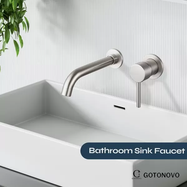 imagegotonovo Wall Mount Bathroom FaucetSingle Handle Bathroom Sink Faucet Wall Mounted Brass Roughin Valve Included Curved Spout Polished ChromeBrushed Nickel