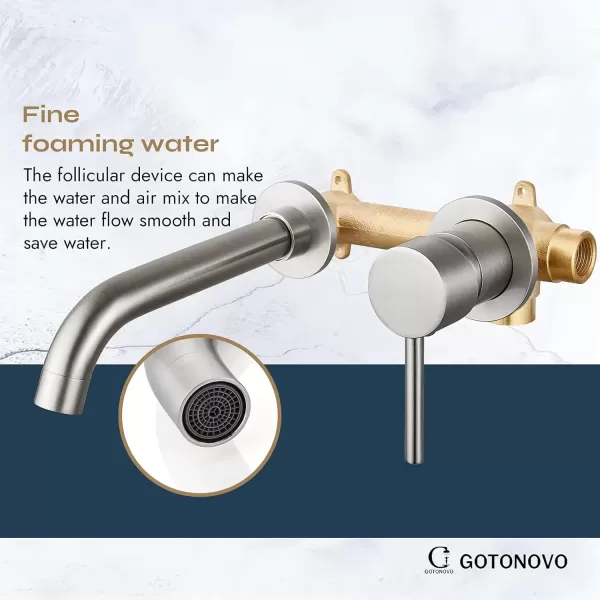 imagegotonovo Wall Mount Bathroom FaucetSingle Handle Bathroom Sink Faucet Wall Mounted Brass Roughin Valve Included Curved Spout Polished ChromeBrushed Nickel