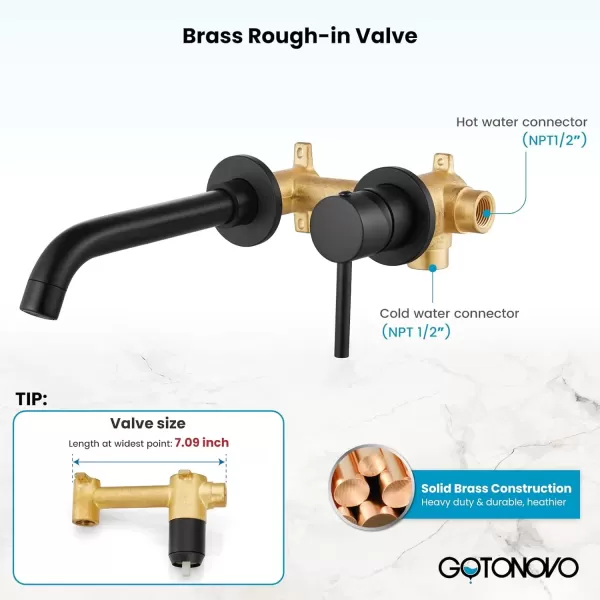 imagegotonovo Wall Mount Bathroom FaucetSingle Handle Bathroom Sink Faucet Wall Mounted Brass Roughin Valve Included Curved Spout Polished ChromeMatte Black