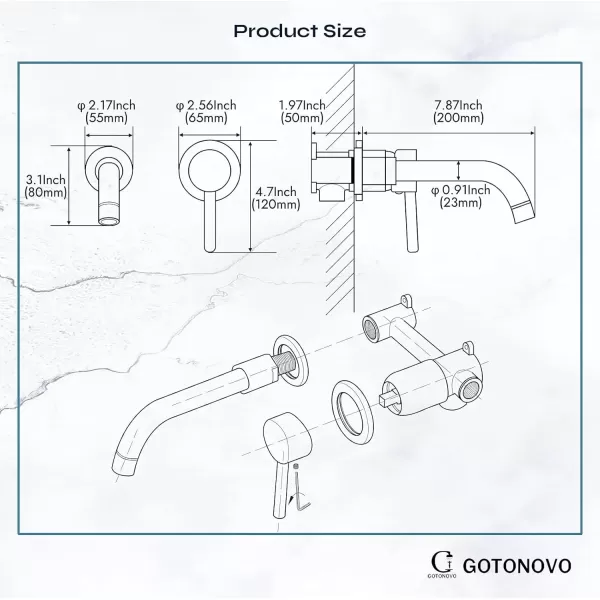 imagegotonovo Wall Mount Bathroom FaucetSingle Handle Bathroom Sink Faucet Wall Mounted Brass Roughin Valve Included Curved Spout Polished ChromeMatte Black