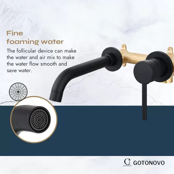 imagegotonovo Wall Mount Bathroom FaucetSingle Handle Bathroom Sink Faucet Wall Mounted Brass Roughin Valve Included Curved Spout Polished ChromeMatte Black