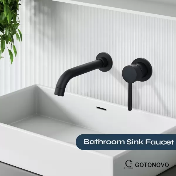 imagegotonovo Wall Mount Bathroom FaucetSingle Handle Bathroom Sink Faucet Wall Mounted Brass Roughin Valve Included Curved Spout Polished ChromeMatte Black