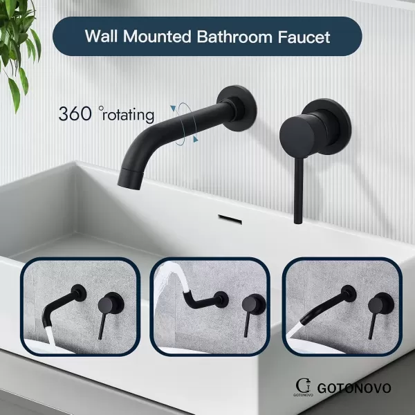 imagegotonovo Wall Mount Bathroom FaucetSingle Handle Bathroom Sink Faucet Wall Mounted Brass Roughin Valve Included Curved Spout Polished ChromeMatte Black