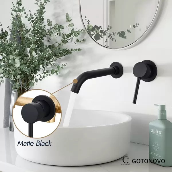 imagegotonovo Wall Mount Bathroom FaucetSingle Handle Bathroom Sink Faucet Wall Mounted Brass Roughin Valve Included Curved Spout Polished ChromeMatte Black