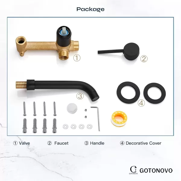 imagegotonovo Wall Mount Bathroom FaucetSingle Handle Bathroom Sink Faucet Wall Mounted Brass Roughin Valve Included Curved Spout Polished ChromeMatte Black