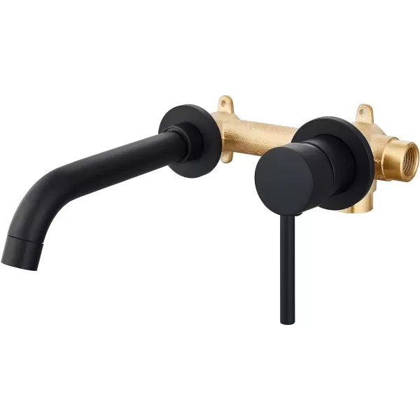 imagegotonovo Wall Mount Bathroom FaucetSingle Handle Bathroom Sink Faucet Wall Mounted Brass Roughin Valve Included Curved Spout Polished ChromeMatte Black