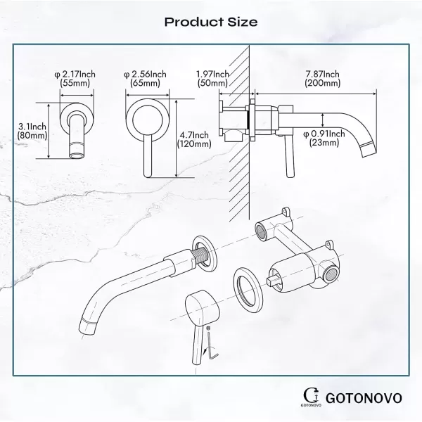 imagegotonovo Wall Mount Bathroom FaucetSingle Handle Bathroom Sink Faucet Wall Mounted Brass Roughin Valve Included Curved Spout Polished ChromePolished Chrome