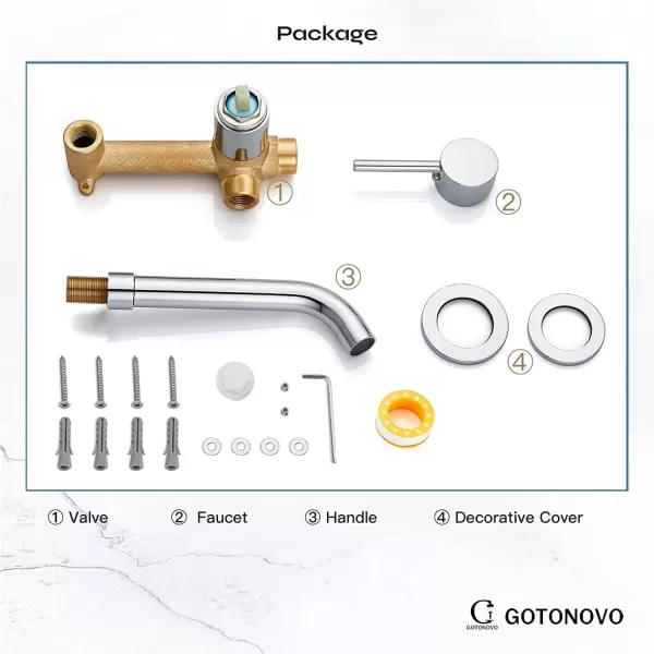 imagegotonovo Wall Mount Bathroom FaucetSingle Handle Bathroom Sink Faucet Wall Mounted Brass Roughin Valve Included Curved Spout Polished ChromePolished Chrome