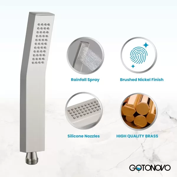 imagegotonovo Wall Mount High Pressure Brushed Nickel Square Hand Held Shower with Wall Connector and Solid Brass Hose SetBrushed Nickel