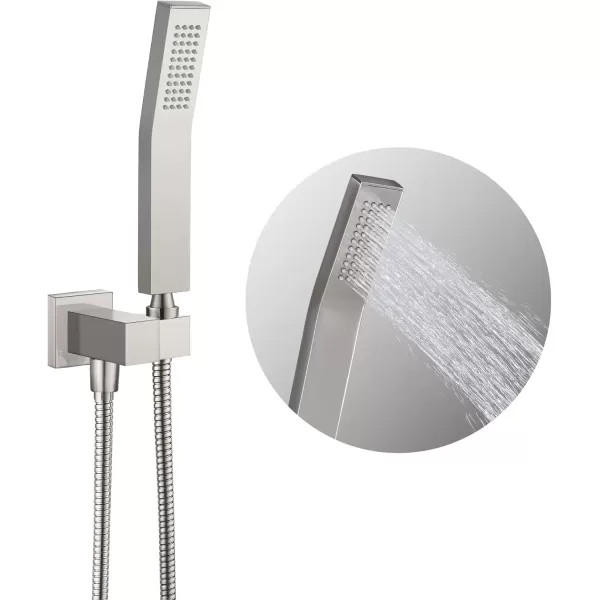 imagegotonovo Wall Mount High Pressure Brushed Nickel Square Hand Held Shower with Wall Connector and Solid Brass Hose SetBrushed Nickel