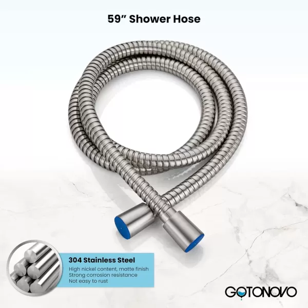 imagegotonovo Wall Mount High Pressure Brushed Nickel Square Hand Held Shower with Wall Connector and Solid Brass Hose SetBrushed Nickel