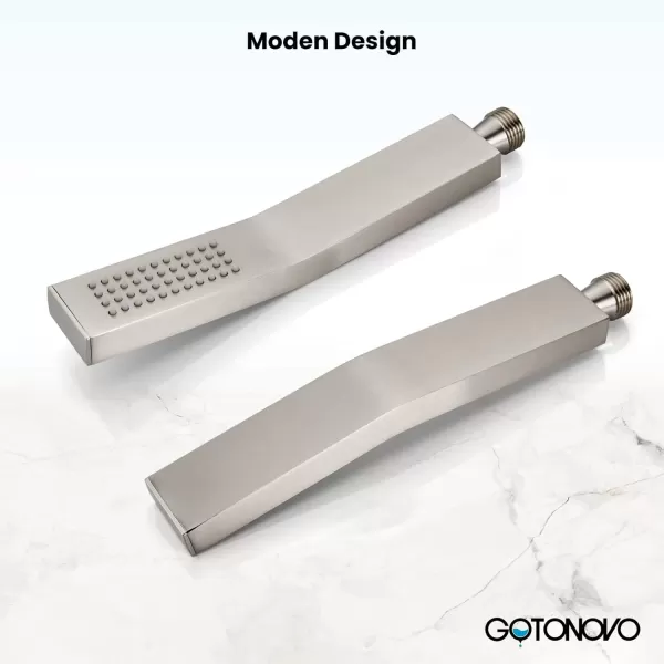 imagegotonovo Wall Mount High Pressure Brushed Nickel Square Hand Held Shower with Wall Connector and Solid Brass Hose SetBrushed Nickel