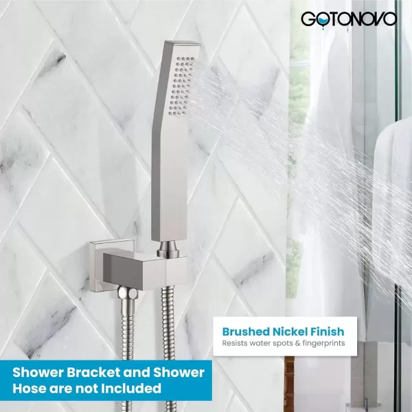 imagegotonovo Wall Mount High Pressure Brushed Nickel Square Hand Held Shower with Wall Connector and Solid Brass Hose SetBrushed Nickel