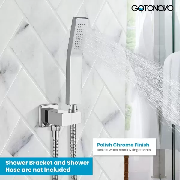 imagegotonovo Wall Mount High Pressure Brushed Nickel Square Hand Held Shower with Wall Connector and Solid Brass Hose SetChrome Polished
