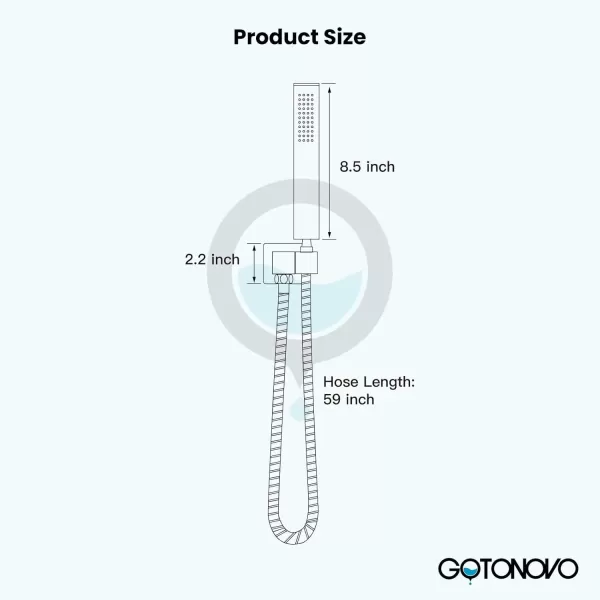 imagegotonovo Wall Mount High Pressure Brushed Nickel Square Hand Held Shower with Wall Connector and Solid Brass Hose SetChrome Polished
