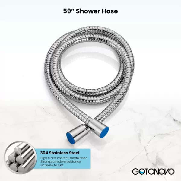 imagegotonovo Wall Mount High Pressure Brushed Nickel Square Hand Held Shower with Wall Connector and Solid Brass Hose SetChrome Polished