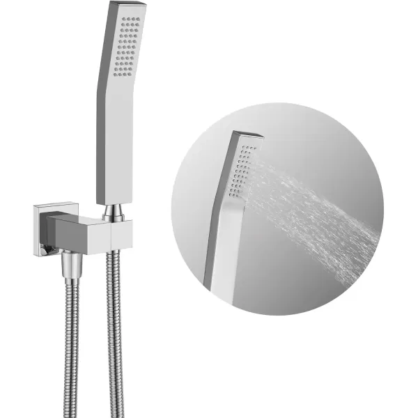 imagegotonovo Wall Mount High Pressure Brushed Nickel Square Hand Held Shower with Wall Connector and Solid Brass Hose SetChrome Polished