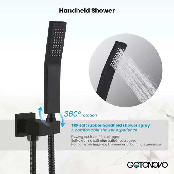 imagegotonovo Wall Mount High Pressure Brushed Nickel Square Hand Held Shower with Wall Connector and Solid Brass Hose SetMatte Black