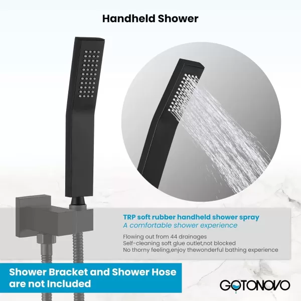 imagegotonovo Wall Mount High Pressure Brushed Nickel Square Hand Held Shower with Wall Connector and Solid Brass Hose SetMatte Black