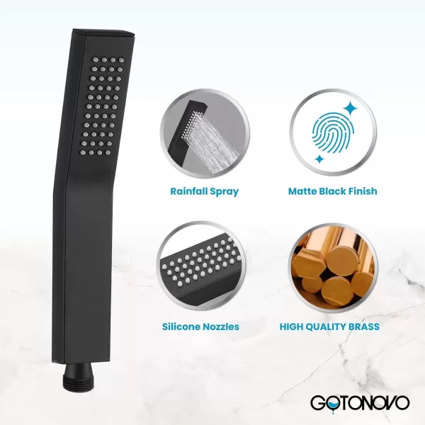 imagegotonovo Wall Mount High Pressure Brushed Nickel Square Hand Held Shower with Wall Connector and Solid Brass Hose SetMatte Black