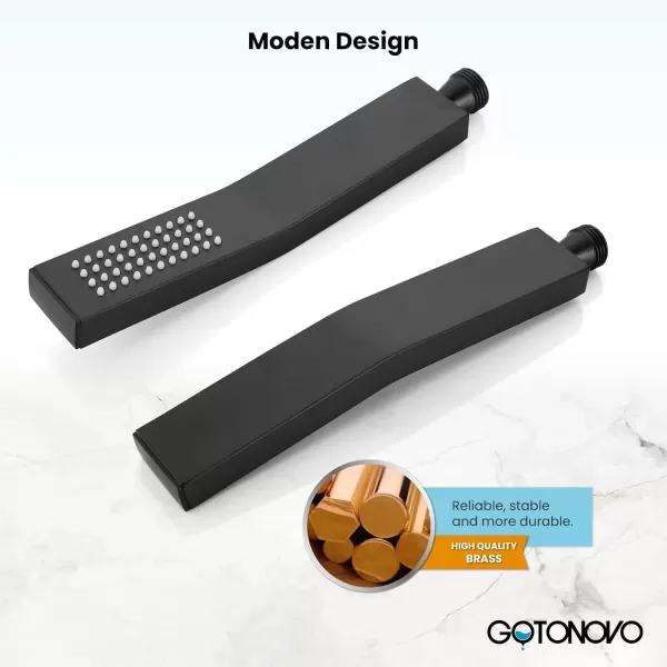 imagegotonovo Wall Mount High Pressure Brushed Nickel Square Hand Held Shower with Wall Connector and Solid Brass Hose SetMatte Black