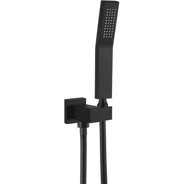 imagegotonovo Wall Mount High Pressure Brushed Nickel Square Hand Held Shower with Wall Connector and Solid Brass Hose SetMatte Black