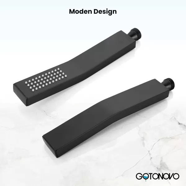 imagegotonovo Wall Mount High Pressure Brushed Nickel Square Hand Held Shower with Wall Connector and Solid Brass Hose SetMatte Black