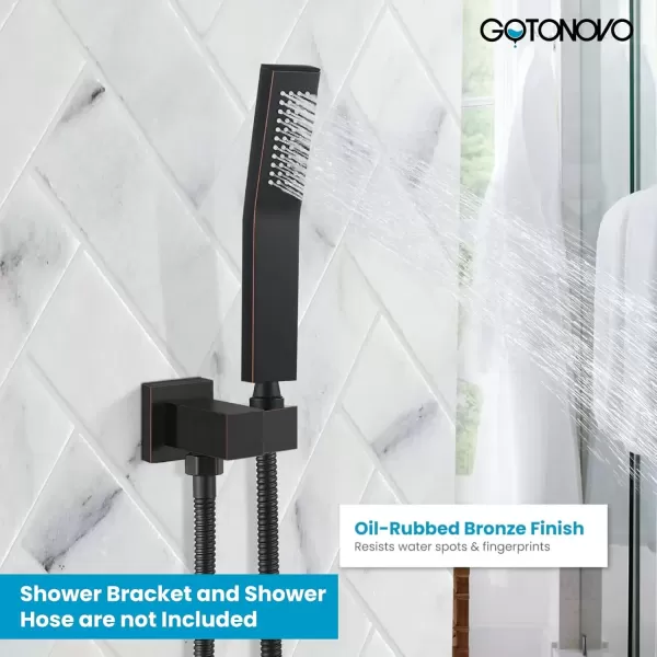 imagegotonovo Wall Mount High Pressure Brushed Nickel Square Hand Held Shower with Wall Connector and Solid Brass Hose SetOil Rubbed Bronze