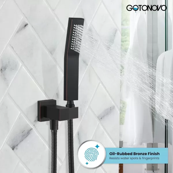 imagegotonovo Wall Mount High Pressure Brushed Nickel Square Hand Held Shower with Wall Connector and Solid Brass Hose SetOil Rubbed Bronze