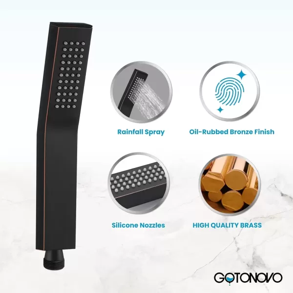 imagegotonovo Wall Mount High Pressure Brushed Nickel Square Hand Held Shower with Wall Connector and Solid Brass Hose SetOil Rubbed Bronze