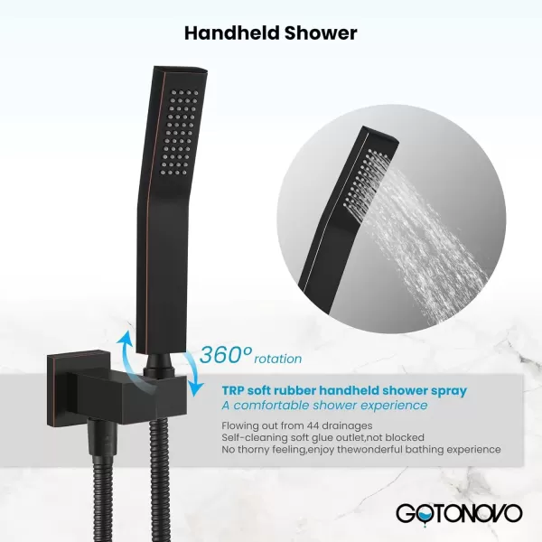 imagegotonovo Wall Mount High Pressure Brushed Nickel Square Hand Held Shower with Wall Connector and Solid Brass Hose SetOil Rubbed Bronze