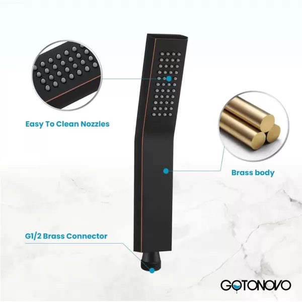 imagegotonovo Wall Mount High Pressure Brushed Nickel Square Hand Held Shower with Wall Connector and Solid Brass Hose SetOil Rubbed Bronze