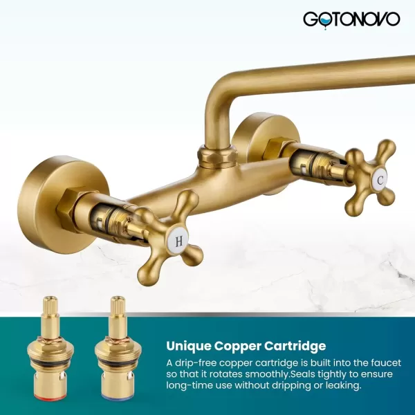 imagegotonovo Wall Mount Kitchen Faucet 8 Inch Center 9 Inch Spout Reach 2 Cross Handle Matte Black Victorian Kitchen Sink FaucetsAntique Brass