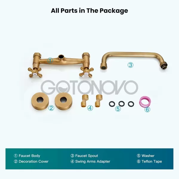imagegotonovo Wall Mount Kitchen Faucet 8 Inch Center 9 Inch Spout Reach 2 Cross Handle Matte Black Victorian Kitchen Sink FaucetsAntique Brass