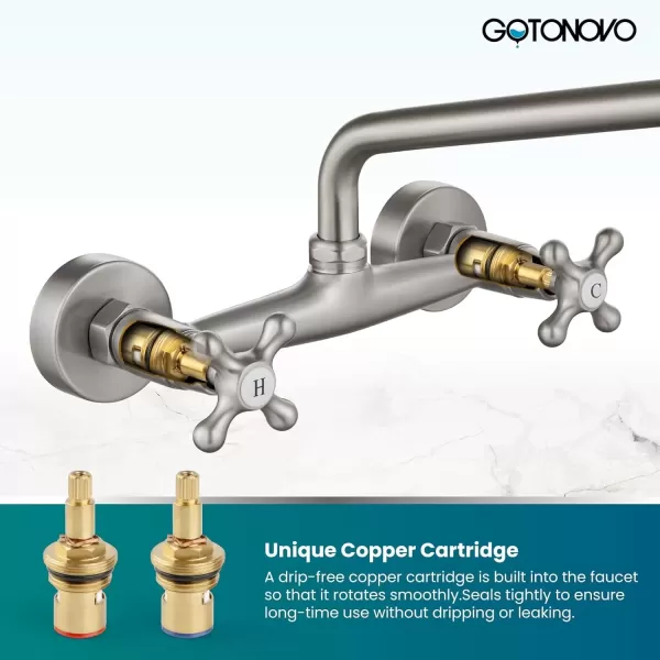 imagegotonovo Wall Mount Kitchen Faucet 8 Inch Center 9 Inch Spout Reach 2 Cross Handle Matte Black Victorian Kitchen Sink FaucetsBrushed Nickel