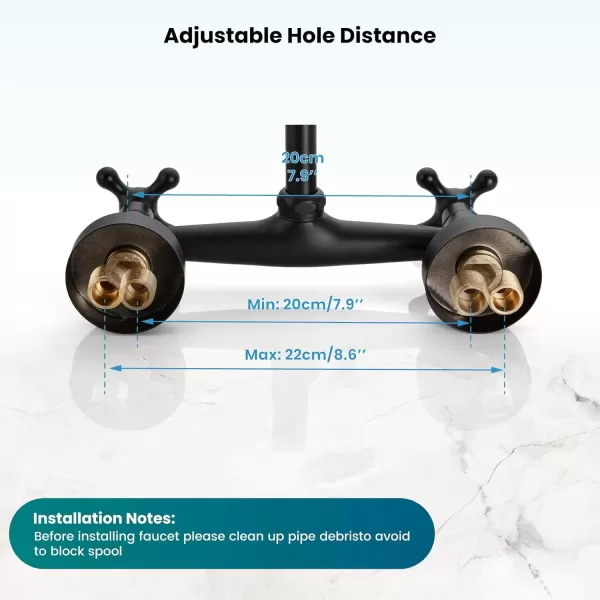 imagegotonovo Wall Mount Kitchen Faucet 8 Inch Center 9 Inch Spout Reach 2 Cross Handle Matte Black Victorian Kitchen Sink FaucetsMatte Black