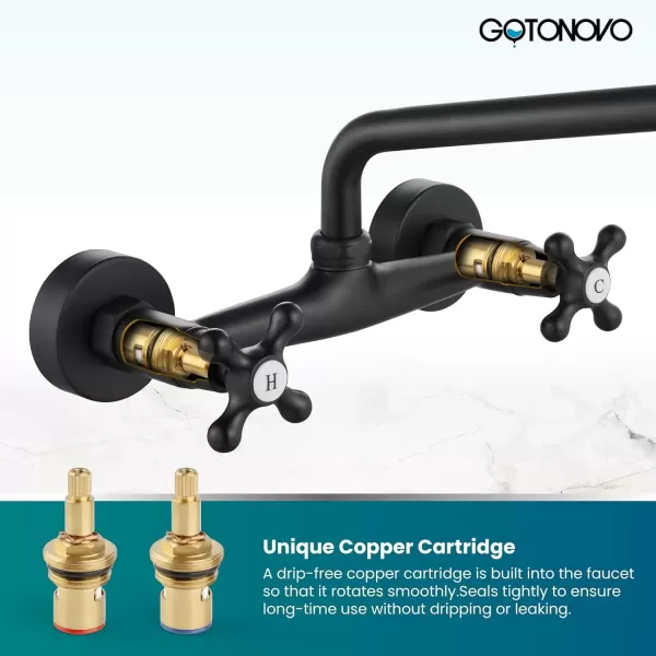 imagegotonovo Wall Mount Kitchen Faucet 8 Inch Center 9 Inch Spout Reach 2 Cross Handle Matte Black Victorian Kitchen Sink FaucetsMatte Black