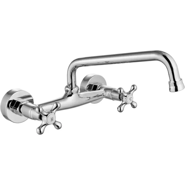 imagegotonovo Wall Mount Kitchen Faucet 8 Inch Center 9 Inch Spout Reach 2 Cross Handle Matte Black Victorian Kitchen Sink FaucetsPolish Chrome