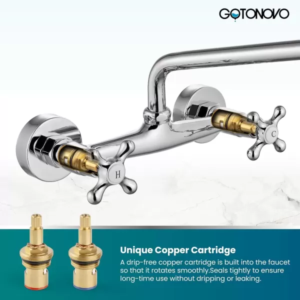 imagegotonovo Wall Mount Kitchen Faucet 8 Inch Center 9 Inch Spout Reach 2 Cross Handle Matte Black Victorian Kitchen Sink FaucetsPolish Chrome