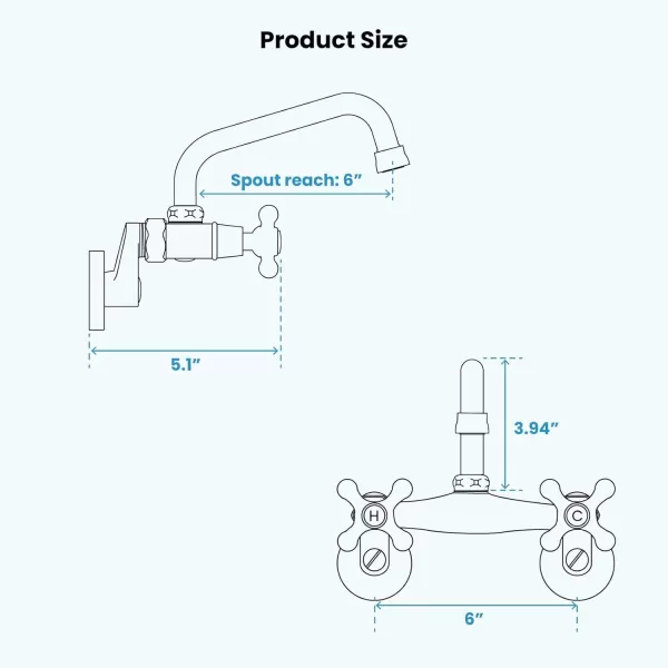 imagegotonovo Wall Mount Kitchen Faucet Matte Black Double Cross Handle Commercial 3 Inch to 9 Inch Adjustable Spread Mixer Tap with 9 inch Spout ReachAntique Brass