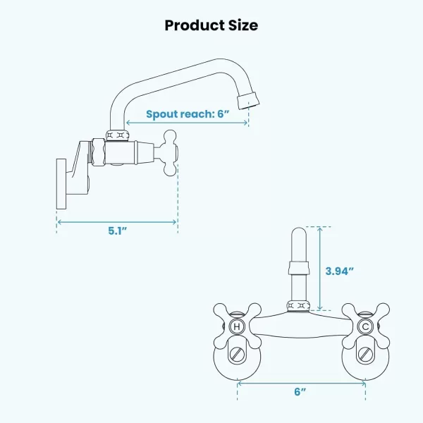 imagegotonovo Wall Mount Kitchen Faucet Matte Black Double Cross Handle Commercial 3 Inch to 9 Inch Adjustable Spread Mixer Tap with 9 inch Spout ReachBrushed Nickel
