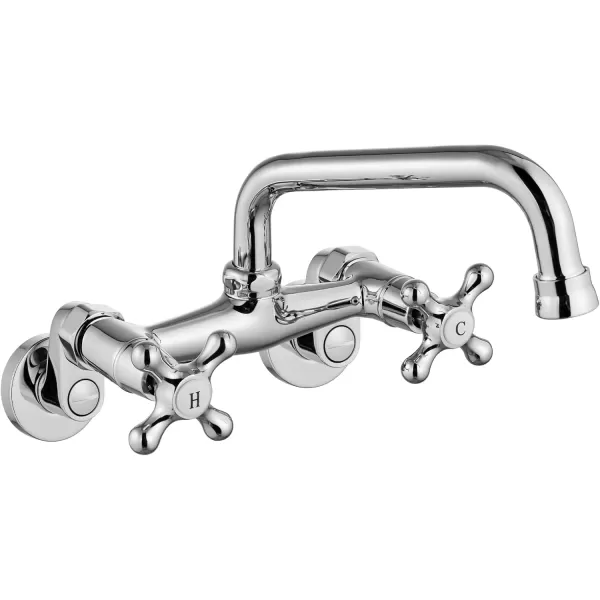 imagegotonovo Wall Mount Kitchen Faucet Matte Black Double Cross Handle Commercial 3 Inch to 9 Inch Adjustable Spread Mixer Tap with 9 inch Spout ReachChrome Polish