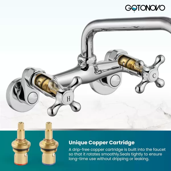 imagegotonovo Wall Mount Kitchen Faucet Matte Black Double Cross Handle Commercial 3 Inch to 9 Inch Adjustable Spread Mixer Tap with 9 inch Spout ReachChrome Polish